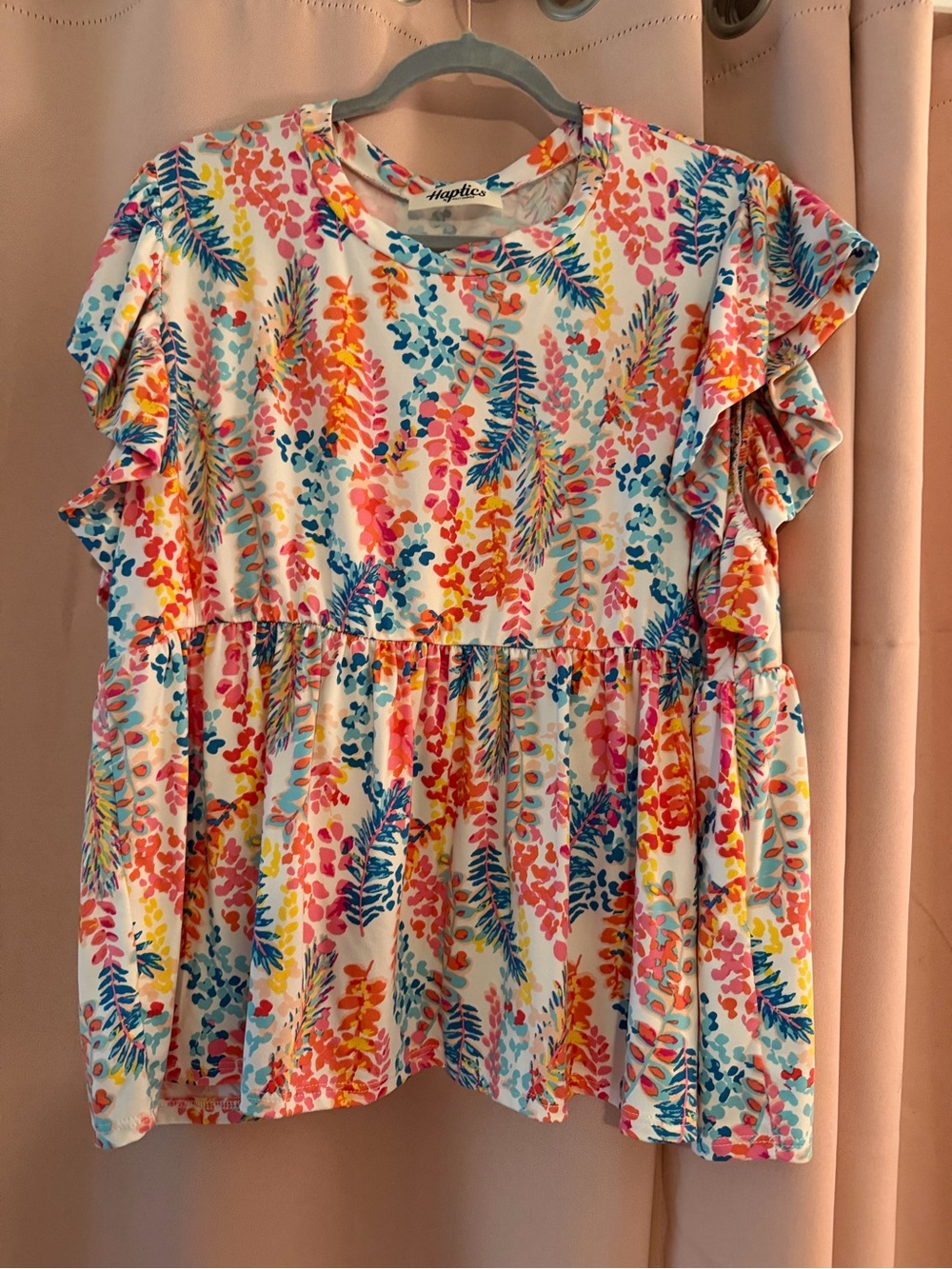 Haptics Floral Ruffle Sleeve Blouse in Multicolor